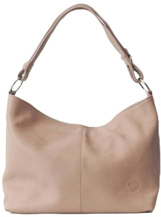 1990s Bolso bandolera mujer de piel auténtica, bolso hombro mediano de cuero, hobo con bandolera extensible. (Nude)