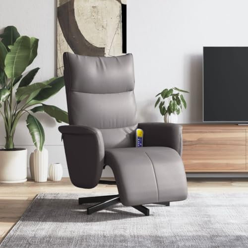 Homgoday Massagesessel mit Fußteil, Fernsehsessel Relaxsessel mit Liegefunktion, Liegesessel Ruhesessel Verstellbare Rückenlehne und Fußstütze, für Wohnzimmer Grau Kunstleder