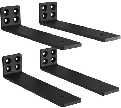 MLOQI 4 Pack Scaffold Board Shelf Brackets Heavy Duty, Black Floating Shelf Bracket, 5mm Thick Wall Brackets for Shelves up to 50 KG (25cm)