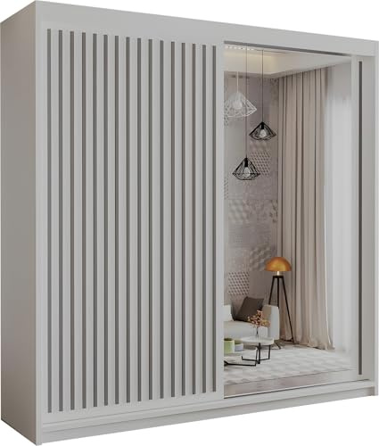 SLIDING WARDROBE 4U Modern Burg Free Standing Large Sliding Wardrobe For Bedroom in 150cm,203cm & 250cm with White,Black,Grey & Oak Colors (White, 150cm)