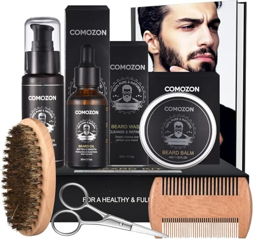 Kit Barba Hombre Cuidado 6 En 1 Con Aceite Barba Cepillo Barba Aceite Para Barba Hombre Champu Barba Peine Barba Balsamo Barba,100% Natural, Regalos Para Hombre