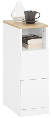 SoBuy Nachttisch schmal 20cm mit 2 Schubladen, 20x35x60 cm | Platzsparender Nachtschrank & Beistelltisch für Nischen, Mieter und Boxspringbett, Weiß, FBT149-WN