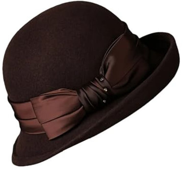 Damen Winterhut mit gerolltem Rand, Filzhut, britischer Vintage-Anglerhut, braun, Einheitsgröße