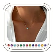 TINGN Gold Geburtsstein Kette Damen, 18K Vergoldet 12 Monate Geburtsstein Halskette Mode Runde Cut Personalisierte Schmuck Geburtstag Geschenke für Frauen Mädchen Mutter