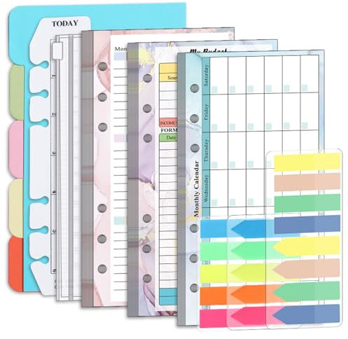 BDHYYM 2025 Budget Planner A6 Binder Nachfüllset mit Wochenplaner Monatskalender Budgetplaner Einlagen Seitenmarker Selbstklebend Lineal Set