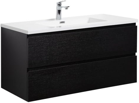 Badplaats B.V. Badezimmer Badmöbel-Set Angela 100cm - Schwarz Holz - Unterschrank Schrank Waschbecken Waschtisch