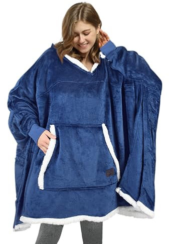 Catalonia Classy Poncho Hoodie Decke mit Ärmeln, Warm Kuscheldecke Geschenk für Frauen, Oversize Flauschig Kuschelpullover mit Kapuze und Ärmel, Flauschig Decke zum Anziehen Erwachsene Teenager,