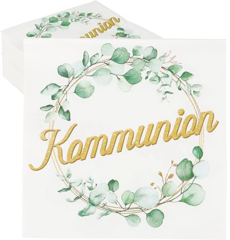 MEJOSER 40 Stück Servietten Kommunion Deko 33x33cm Tischdeko Kommunion Junge Mädchen Grün Eukalyptus Kommunion Konfirmation Erstkommunion Deko (Kommunion)