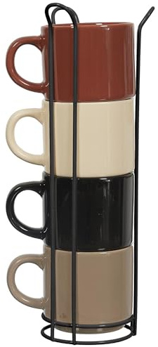 Linnea Lot de 4 Mugs Unis en céramique avec Support 22 cl Collection Hortense
