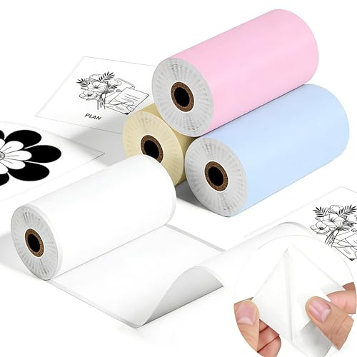3 Rollen 57mm*3.5m T02/M02 Farbe Aufkleber Thermopapier, Mini Drucker Sticker, Selbstklebender Bedruckbarer Aufkleber, Für Fotos, Notizen, mit GREENKINDER/Gofunly/ORGSTA (Rosa + Blau + Gelb)