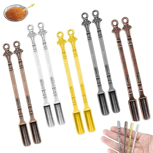 10 mini cucharas de pala, cucharas medicinales, pequeñas cucharas de rapé de metal para rellenar sal, especias, polvo, polvo de mica con purpurina