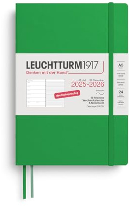 LEUCHTTURM1917 372624 Veckokalender och anteckningsbok medium (A5) 2026, 18 månader 07.2025-12.2026, softcover, vårblad, tyska