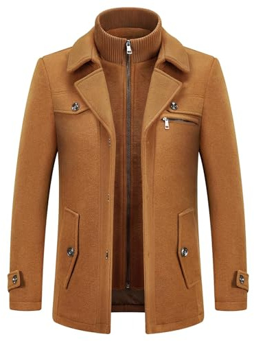KUDORO Cappotto da uomo in Lana Caldo Metà Lungo Inverno Trench Coat Slim Fit Classico Parka Soprabito Caban Business Elegante Duffle-Coats Antivento Revers Overcoat, marrone 1, XS