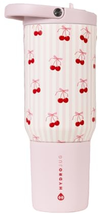 HydroJug Sport - Stainless Steel Tumbler with Straw, Vacuum Insulated, 20oz Leakproof Water Bottle, Ergonomic Design, Reusable, Dishwasher Safe, Rubber Base, Durable for Gym or Outdoors, Sweet Cherry