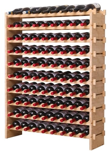 FDHUIJIA 90 Bottle Stackable Storage Modular Wine Rack Cabinet Bamboo freestanding Floor Wine Holder Display Shelves