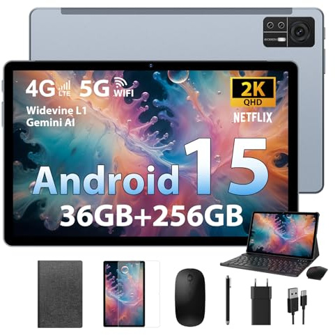 DEEMWOLF Android 15 Tablet 11 Inch With sim Card Slot,Gaming/Office Tablets 5G WiFi,Octa-Core,36GB RAM+256GB ROM (TF 1TB)/9580mAh/20W/13+8MP/Face ID/TÜV/GMS/BT5.0/3-Year Warranty,Grey