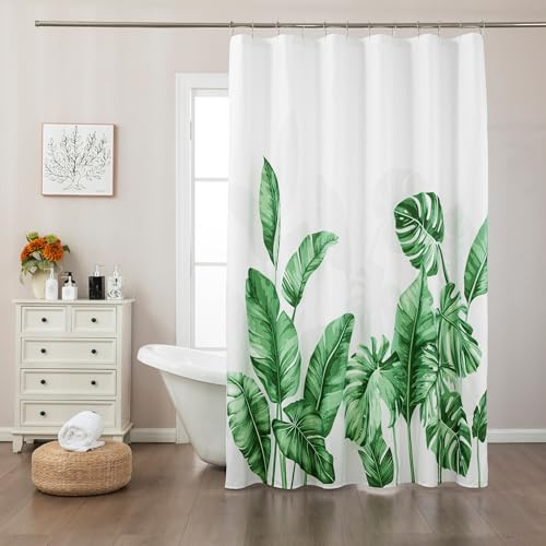 Sonive Duschvorhang mit Ösen H200xB180 cm Wasserabweisender Vorhang | Blatt-Design Waschbar Polyester Badevorhänge für Badezimmer