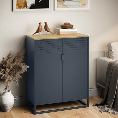 skølm Izar Kommode 80 cm, mit 2 Fächern & Holz-Ablagefläche, Anthrazit,
