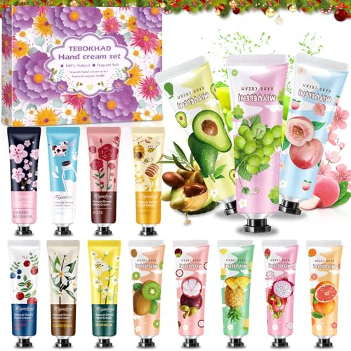 TEBOKHAD Mini Crèmes Pour Les Mains, 15 Pièces Coffret Crème De Mains, Crème Hydratante, Idee Cadeau, Creme Main Réparatrice Pour Les Mains Et Les Pieds Secs, Noël, Fête des Mères, Saint-Valentin