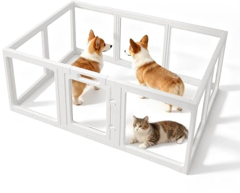 Pet Acryl Welpenauslauf, 10 Panels Von 60cm Transparent Hund Stift, Portable Welpenstall FüR Kleine Und Mittlere Hunde, Indoor-Und Outdoor-Einsatz (150 * 100 * 60cm)