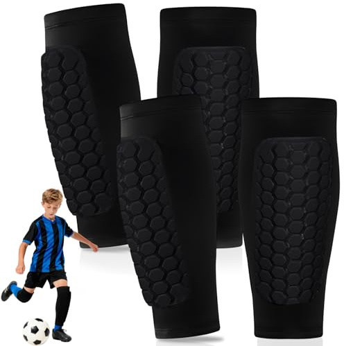 2 Paire de Protège-Tibias de Ski, Protège Tibia Foot Enfant, Protections de Football Anticollision Cellulaire, Fit Conforms to The Leg, Shin Pads Cover for Sports, Noir, 6-12 Ans(s)