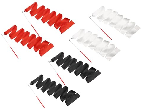 YELARXI 6 Pcs Dance Ribbons, 78.7 Gymnastics Ribbon Streamers, Rhythmic Dance Twirling Sticks with Non-Slip Red Wand -Fitting for (Gymnastics/Talent Shows/Artistic/Party) Red/White/Black