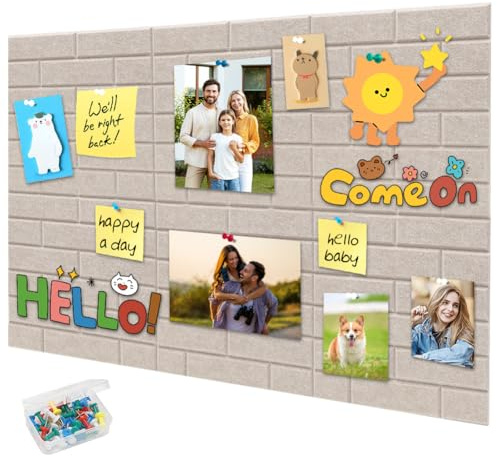 Große Filz Pinnwand Selbstklebend, 90x60cm Filzboard, 1cm Dick Filz-Wandfliesen mit 35 Pushpins, Memotafeln Memo Boards Bulletin Board Wanddekoration für Büro Küche Schule (Dunkel Kamel)