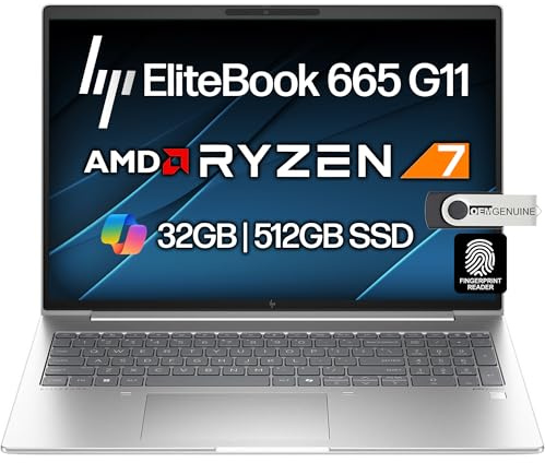 HP EliteBook 665 G11 Business Laptop 16 FHD+ IPS Display, AMD Ryzen 7 7735U (Beats Ultra 7 255U), 32 GB DDR5 RAM, 512 GB SSD, tastiera retroilluminata, FP, Wi-Fi 6E + BT, RJ-45, webcam HD, Windows 11