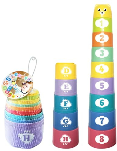 Stapelbecher-Spiel – 2,95 X 2,95 X 3,94 Zoll Stapelspielzeug Für Die Frühe Bildung | Zahlen-Buchstaben-Stapelbecher-Spielzeug | Mehrschichtiger Stapelbecher Für Wissenschaft Und Bildung Für Kinder Ab