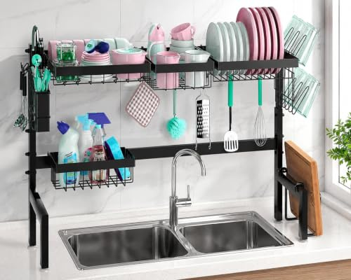 Expandable Over Sink Dish Plate Cup Drying Rack 2 Tier Kitchen Drainer Rack