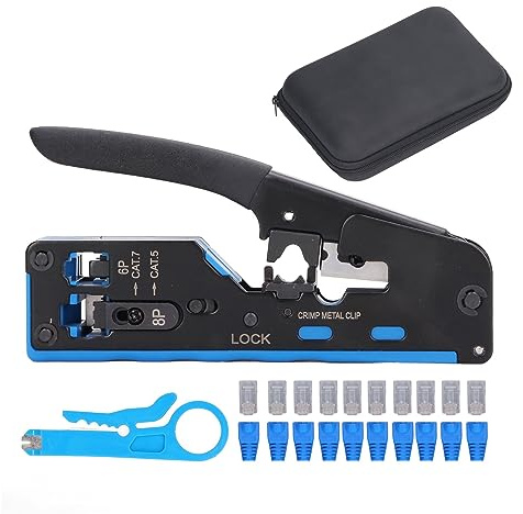 Herramienta Crimpadora RJ45 Pasante, Multifunional con Corte y Pelado, Compacta y Precisa - Instalación Profesional en Redes Ethernet y Teléfonos