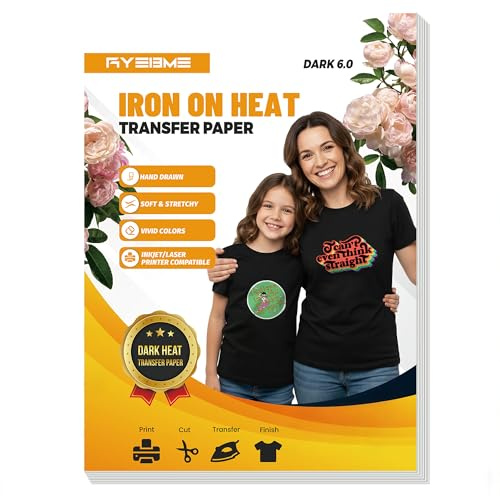 Ryebme Bügelfolie zum Bedrucken Transparent für Dunkle Farben, 30 Stück | T-Shirt Folie, bedruckbar, leicht aufzubügeln, für Baumwolle, Polyester und Mischgewebe, Format A4