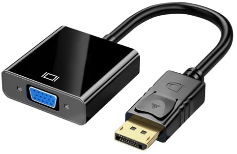 Adaptateur DisplayPort vers VGA 1080p, Convertisseur DP Mâle vers VGA Femelle pour PC Portable Moniteur Projecteur, Convertisseur Unidirectionnel DisplayPort Compatible avec Windows XP 7 8 10 11, Noir