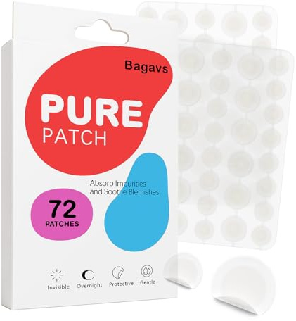Bagavs Spot Patches for Face, Hydrocolloid Pimple Patches, Thin Discreet Patches for Blemishes, Pimple Stickers in Two Sizes 12mm and 10mm, 72 Pieces