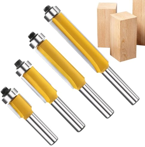 Fresa para Corte a Ras - Juego De Carburo De 4 Piezas - Fresado Y Corte,Para Laminado Acrílico Madera Material Sintético Metal de Bordes Plantilla Fresado Bricolaje Carpintería