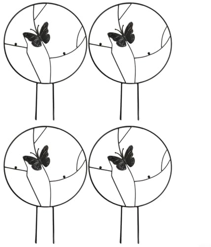 Tidgel Paquete de 4 enrejados de metal para plantas de 30 x 40 cm, marco negro para escalada de jardín Monstera Ivy Roses, soporte resistente (mariposa)