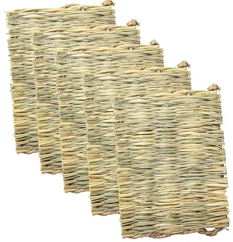 MURYE Juego de 5 almohadillas tejidas de paja natural para animales pequeños, conejos, hámsteres, colchonetas de descanso cálidas para decoración de jaulas