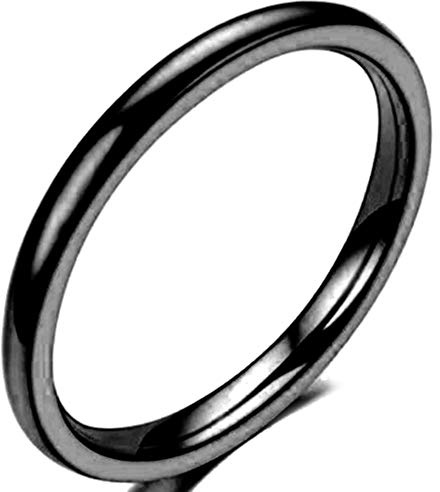 JUDE 2MM Tungsten Carbide Stackable Ring Plain Wedding Band (Black, Q)