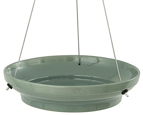 CJ Wildlife vogeltränke Keramik – vogeltränke Winterfest, trinkschale vögel – hängend mit Metallschnüren – grün – geeignet zum Baden und Trinken