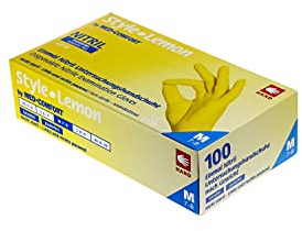 AMPRI Nitrilhandschuhe, gelb, 100 Stück/Box, Größe XS, puderfrei, Style Lemon by Med-Comfort: Nitril Einmalhandschuhe, Einweghandschuhe in den Größen XS, S, M, L, XL