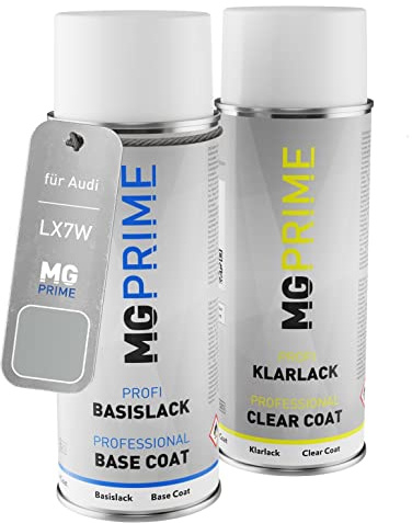 MG PRIME Billack Spray can set för Audi LX7W / X7W / P5 Eissilber Metallic/Cool Silver Metallic Base coat klarlack spray can 400ml