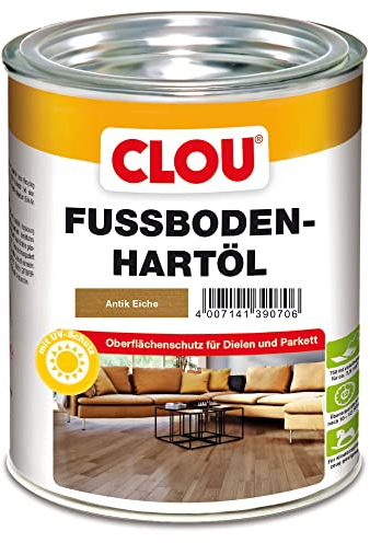 CLOU Fußboden-Hartöl, Parkettöl zur Pflege und Holzpolitur von Holz-Oberflächen wie Parkett, Dielen, Treppen und Möbel, antik eiche, 0,75 Liter