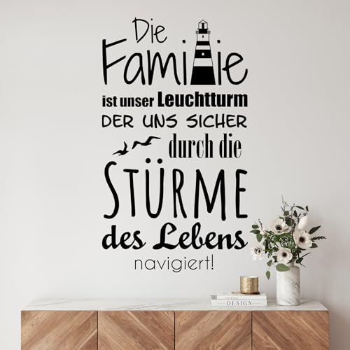 GRAZDesign Wandtattoo Wohnzimmer Familie Sprüche, Wandaufkleber Aufkleber maritim mit Leuchtturm, Familienspruch selbstklebend, 100x57cm (HxB), 049 königsblau