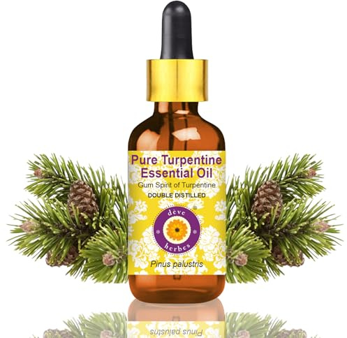 Deve Herbes Turpentine Essential Oil (Pinus palustris)-Gum Spirit of Turpentine with Glass Dropper Pure | Non-Sticky | Lightweight | Men & Women | All Skin Types | Double Steam Distilled 100ml