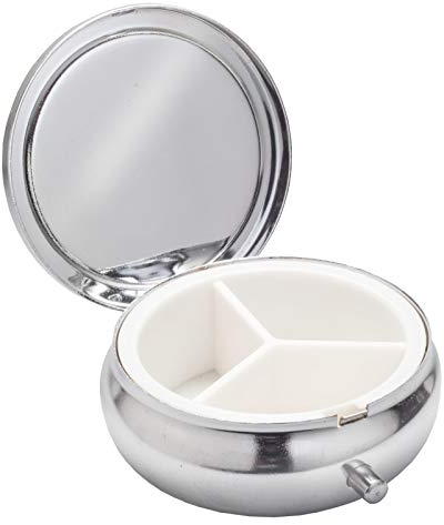 Pillenbox Organisator Klein Rund Silber Metall Pillendose Tablettendose Medikamentenbox