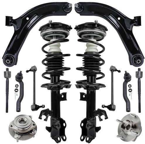 Detroit Axle - 12pc Front End Suspension Kit for 07-11 Nissan Versa, Lower Control Arms w/Ball Joint Tie Rods Sway Bars Wheel Bearing Hubs Struts w/Coil Spring 2007 2008 2009 2010 2011 Replacement