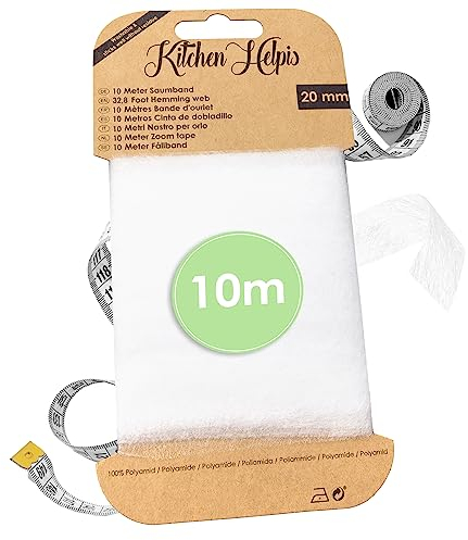 Kitchen Helpis® Saumband 10 m, Gardinen & Hosen kürzen ohne Nähen, Saumband zum Aufbügeln selbstklebend, Bügelband, Bügelvlies beidseitig haftend, Stoffklebeband, Gardinenband zum Aufbügeln