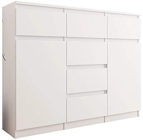 Framire Highboard Weiß 120x40x98 cm – Sideboard mit Schubladen, Schränken & offenen Regalen, modernes Schrankmöbel für Wohnzimmer, Esszimmer & Schlafzimmer, Modern S-62D