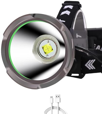 WESLITE LED-Stirnlampe, wiederaufladbar, leistungsstark, 15.000 Lumen, lange Reichweite XHP90 Spotlight, Stirnlampe, LED, ultra-leistungsstark, 4 Modi, Projektor-Taschenlampe, mit Reflektor, Aluminium