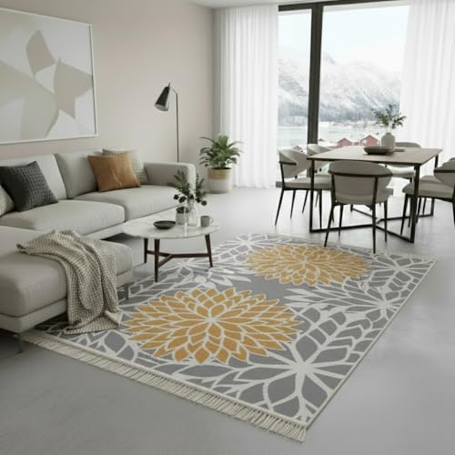 Fashion4Home Teppich Läufer - Tepiche für Wohnzimmer, Schlafzimmer, Küche, Kinderzimmer, Badezimmer - Boho Kelim - Läufer Flur, Orient-Blau-Gold, Größe: 140x200 cm